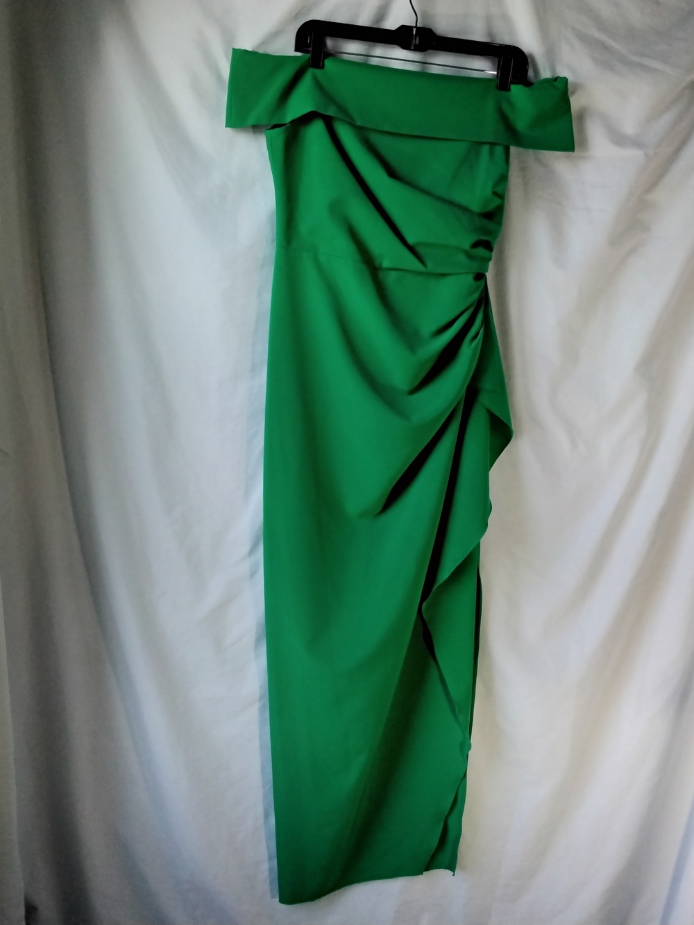 Vince Camuto Off-Shoulder Green Draped Evening Dress
